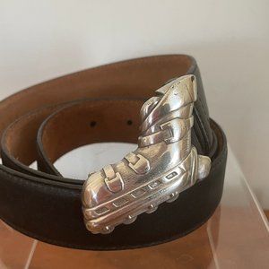Perry Ellis leather belt w/ roller blade Belt buckle Size 34 NWOT